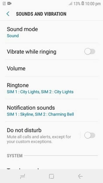sound and vibration setup on phone