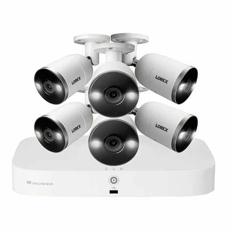 Lorex 4K UHD 8 channel Fusion NVR Security System with 6 Smart Deterrence 4K Bullet Cameras
