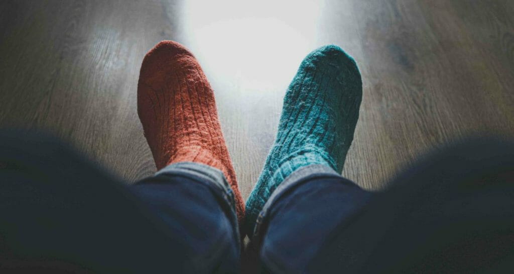 orange and cyan color socks