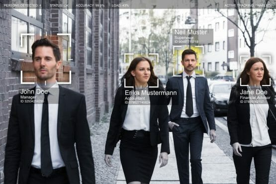 Portrait Of Young Businesspeople Face Recognized With Intellectual Learning System Portrait Of Young Businesspeople Face Recognized With Intellectual Learning System