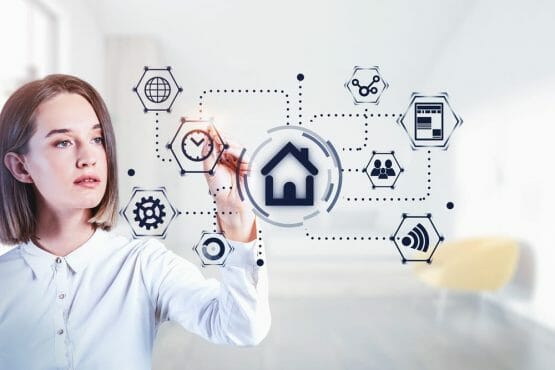 Young Woman Using Futuristic Smart Home System Young Woman Using Futuristic Smart Home System