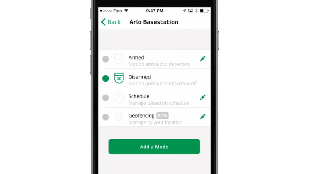 arlo basestation phone app setting