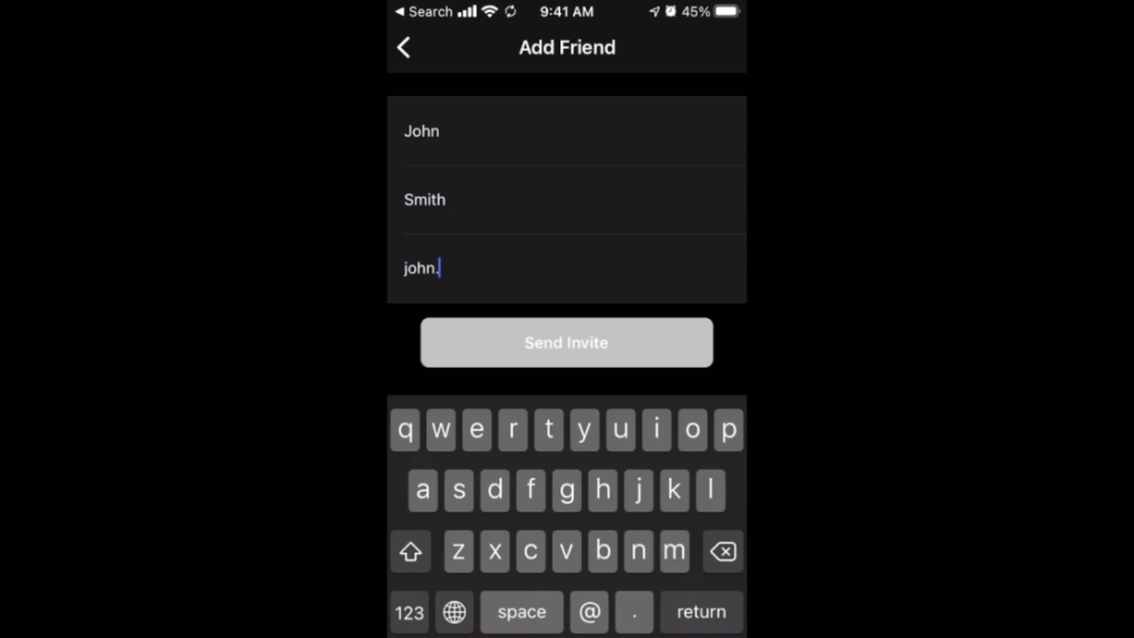 phone app sending invite